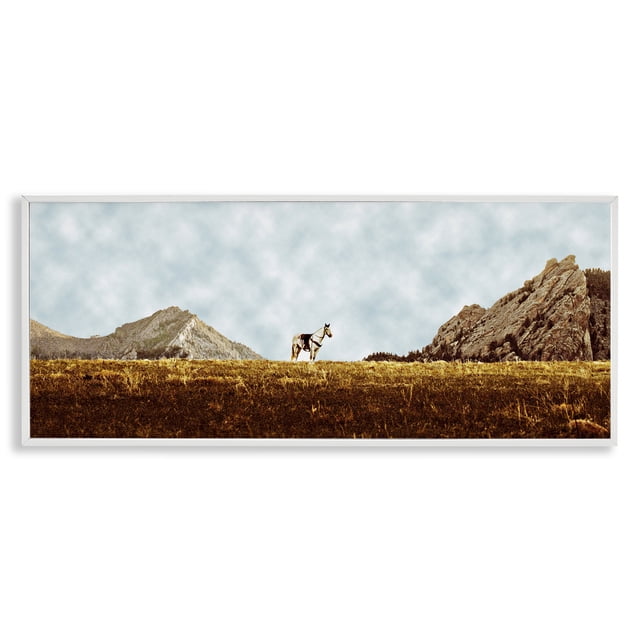 Stupell Industries Rustic Lodge Horse Between Desert Peaks White Framed ...