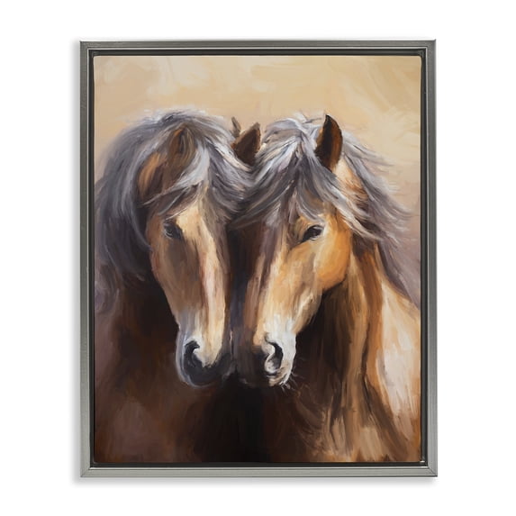 Stupell Industries Rustic Lodge Horse Twins Hugging Gray Floating Frame Canvas Art, 17 x 21, by Ramona Murdock