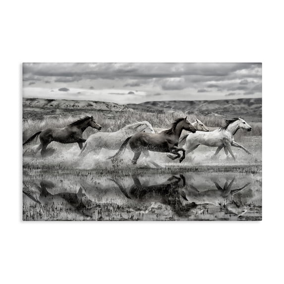 Stupell Industries Rustic Lodge Horses Splashing in Riverbank Canvas Art, 45 x 30, by PHBurchett