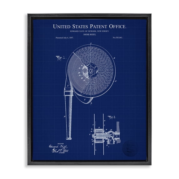 Stupell Industries Rustic Lodge Hose Reel Blueprint Black Floating Frame Canvas Art, 17 x 21, by Karl Hronek