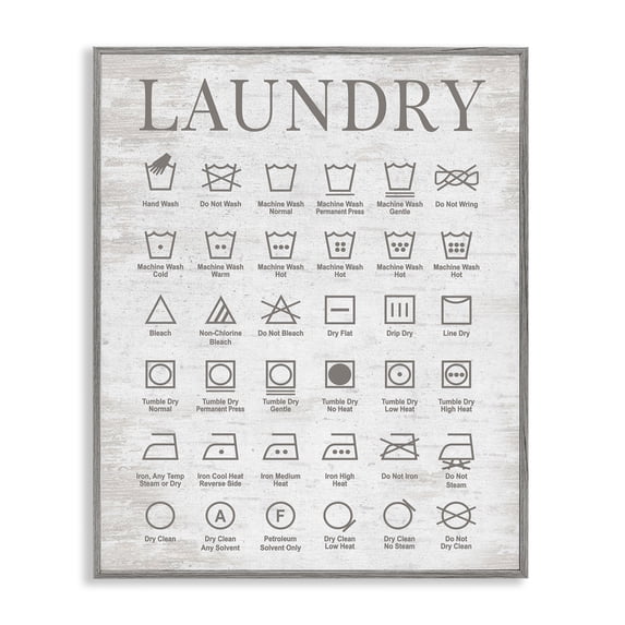 Stupell Industries Rustic Lodge Laundry Symbols Guide Gray Framed Giclee Art, 16 x 20, by Lettered and Lined