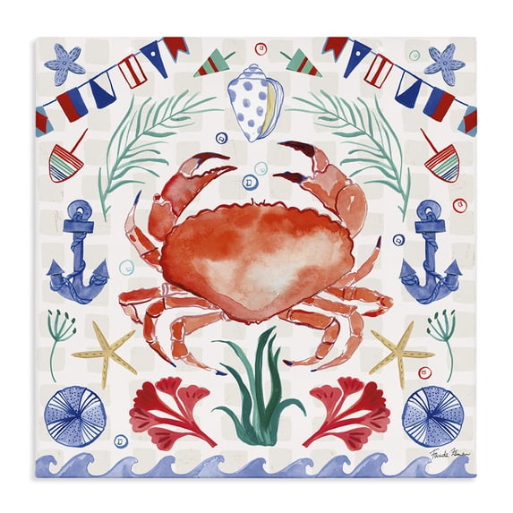 Stupell Industries Rustic Lodge Maritime Crab Pattern Canvas Art, 17 x 17, by Farida Zaman