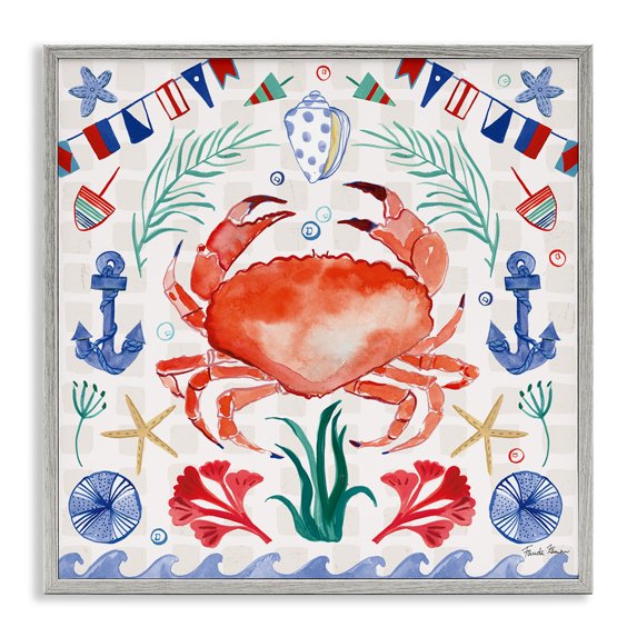 Stupell Industries Rustic Lodge Maritime Crab Pattern Gray Framed Giclee Art, 17 x 17, by Farida Zaman