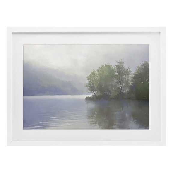 Stupell Industries Rustic Lodge Misty Morning Lake Landscape White Framed Print Under Glass, 23 x 17, by Gina Kelly