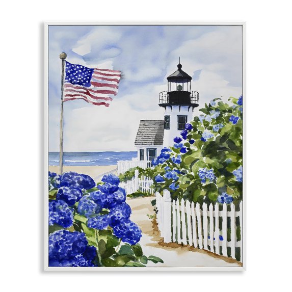 Stupell Industries Rustic Lodge Nantucket Lighthouse Flag White Framed Giclee Art, 16 x 20, by Sisi and Seb