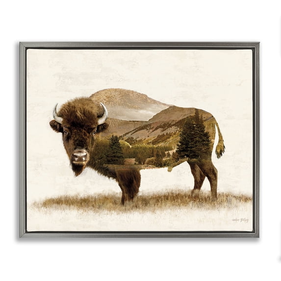 Stupell Industries Rustic Lodge Nature Patterned Bison Gray Floating Frame Canvas Art, 31 x 25, by Amber Sterling