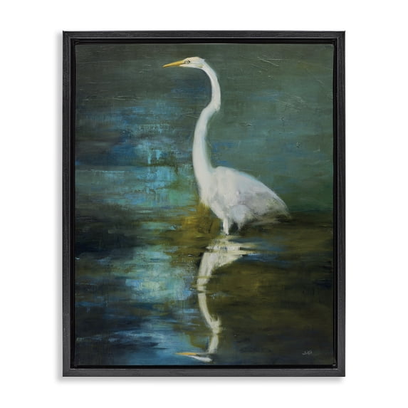 Stupell Industries Rustic Lodge Nautical Bird Lake Reflection Black Floating Frame Canvas Art, 17 x 21, by Julia Purinton