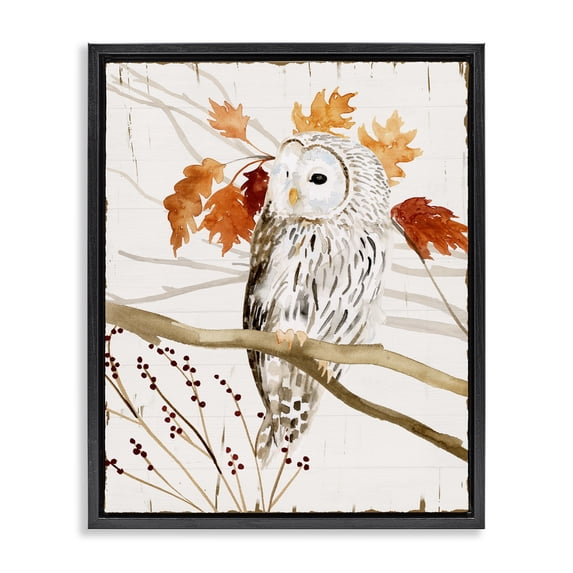 Stupell Industries Rustic Lodge Owl In Autumnal Forest Black Floating Frame Canvas Art, 17 x 21, by Victoria Borges