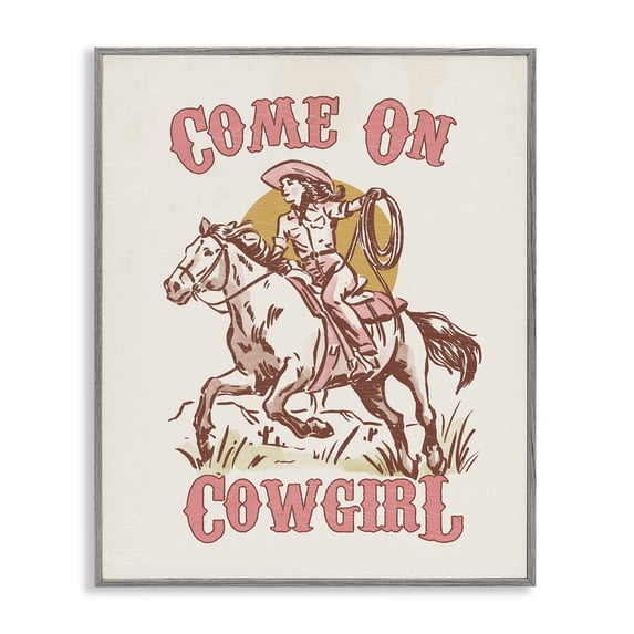 Stupell Industries Rustic Lodge Pastel Come On Cowgirl Gray Framed Giclee Art, 11 x 14, by Victoria Barnes