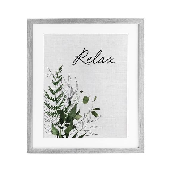 Stupell Industries Rustic Lodge Relax Ferns & Botanicals Gray Framed Print Under Glass, 13 x 16, by Lettered and Lined