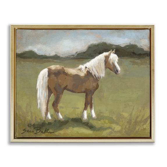 Stupell Industries Rustic Lodge Rural Horse Countryside Landscape Gold Floating Frame Canvas Art, 31 x 25, by Sara Baker