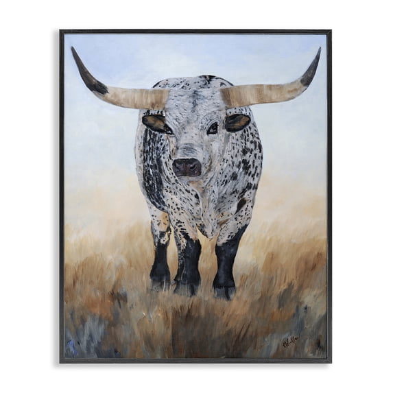 Stupell Industries Rustic Lodge Rural Longhorn Cattle Animal Black Framed Giclee Art, 11 x 14, by Kathy Winkler