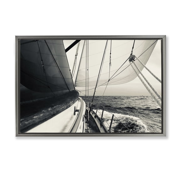 Stupell Industries Rustic Lodge Sailing The Sea View Gray Floating Frame Canvas Art, 31 x 21, by LSR Design Studio