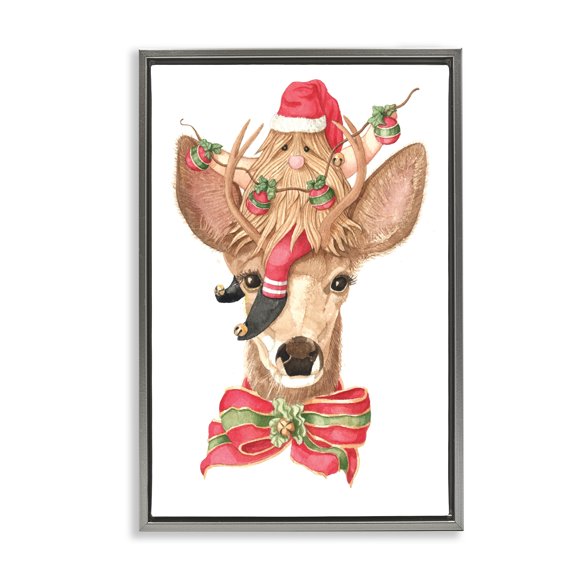 Stupell Industries Rustic Lodge Santa's Elf on Deer Gray Floating Frame Canvas Art, 21 x 31, by Nancy Overton
