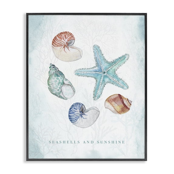 Stupell Industries Rustic Lodge Seashells and Sunshine Saying Black Framed Giclee Art, 24 x 30, by Janet Tava