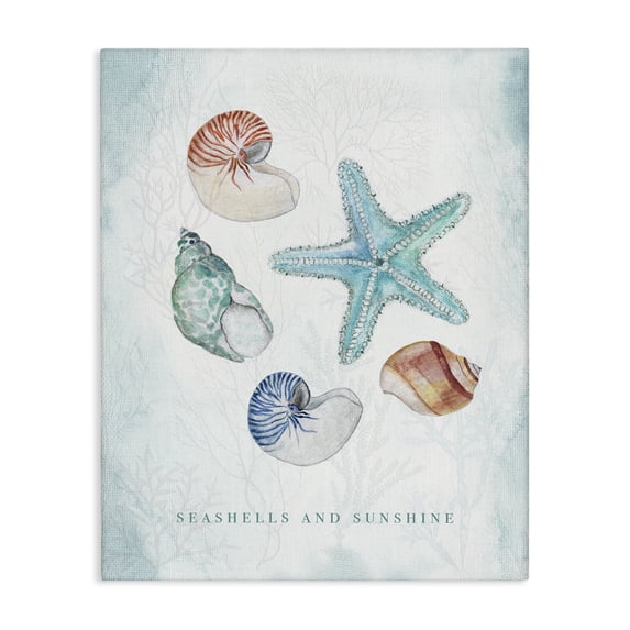 Stupell Industries Rustic Lodge Seashells and Sunshine Saying Canvas Art, 36 x 48, by Janet Tava