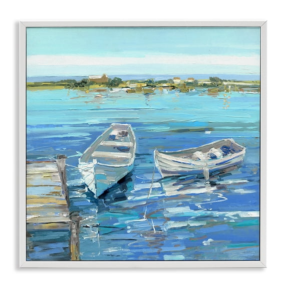 Stupell Industries Rustic Lodge Serene Rowboats at Dock White Framed Giclee Art, 12 x 12, by Sally Swatland