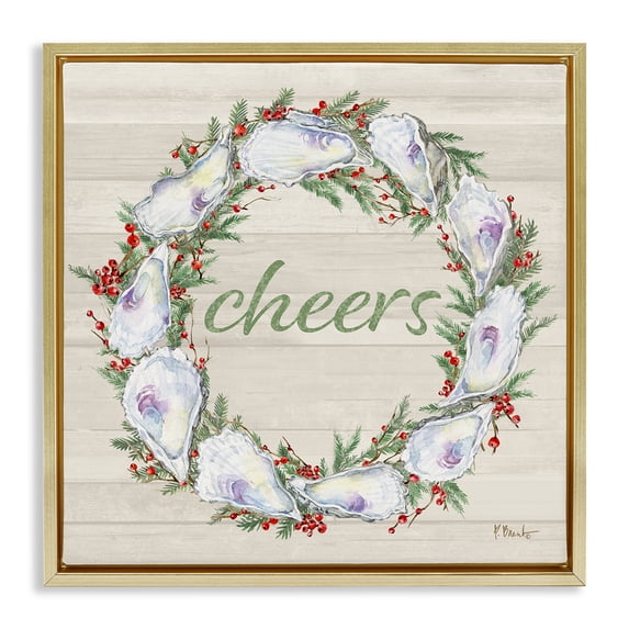 Stupell Industries Rustic Lodge Shells & Holly Cheers Gold Floating Frame Canvas Art, 25 x 25, by Paul Brent