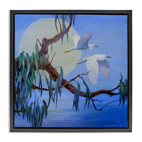 Stupell Industries Rustic Lodge Shining Moon & Birds Black Floating Frame Canvas Art, 18 x 18, by Floy Zittin