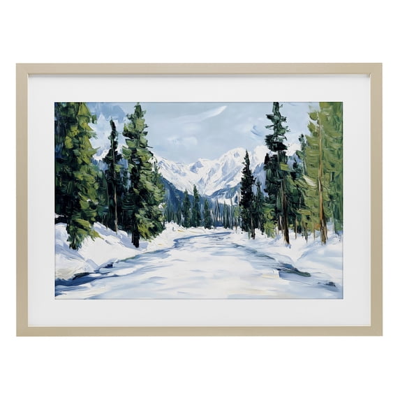 Stupell Industries Rustic Lodge Snowy Tall Tree Pass Birch Framed Print Under Glass, 23 x 17, by Petals Prints Design