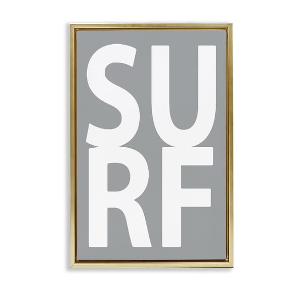 Stupell Industries Rustic Lodge Surf Word on Grey Gold Floating Frame Canvas Art, 17 x 25, by Jamie MacDowell