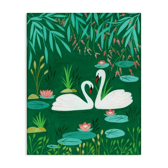 Stupell Industries Rustic Lodge Swan Pair on Green Pond Canvas Art, 16 x 20, by Nabeela Rumi