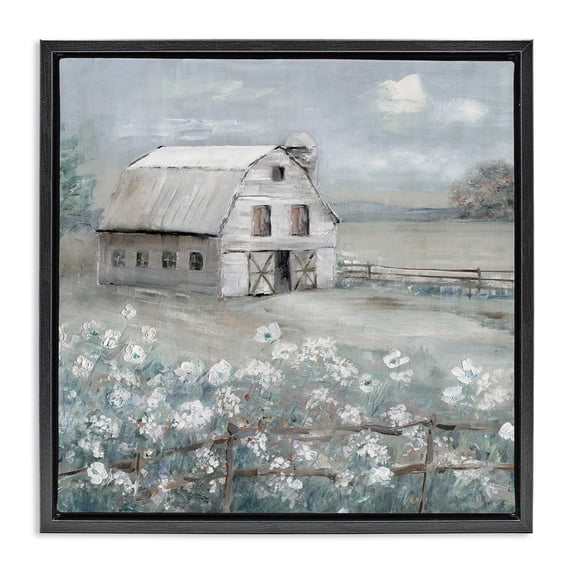 Stupell Industries Rustic Lodge Traditional Barn & Meadow Black Floating Frame Canvas Art, 18 x 18, by Sally Swatland