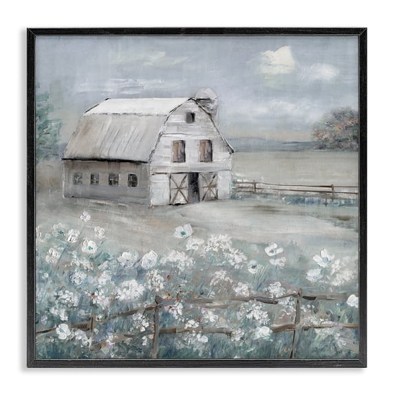 Stupell Industries Rustic Lodge Traditional Barn & Meadow Black Framed Giclee Art, 12 x 12, by Sally Swatland