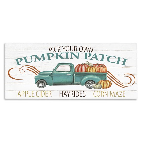 Stupell Industries Rustic Lodge Turquoise Truck Autumn Harvest Pumpkin Patch Sign Canvas Art, 24 x 10, by Kim Allen