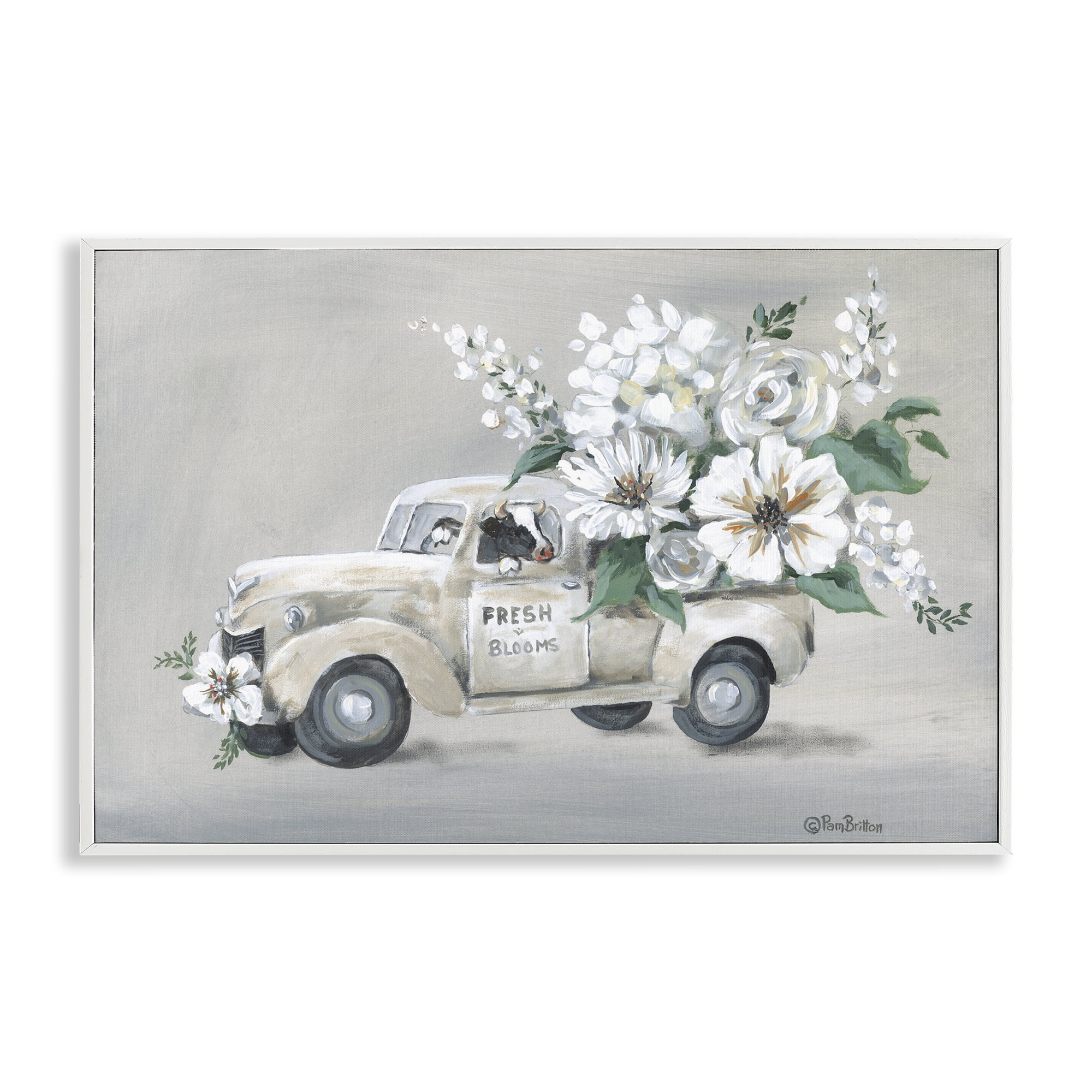 Stupell Industries Rustic Lodge Vintage Truck with Fresh Blooms White ...