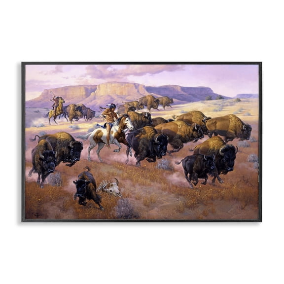 Stupell Industries Rustic Lodge Western Natives Bison Hunt Black Framed Giclee Art, 30 x 20, by Jack Sorenson