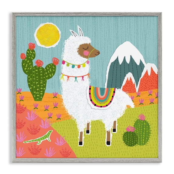Stupell Industries Rustic Lodge Whimsical Llama Scene Gray Framed Giclee Art, 17 x 17, by Tina Finn