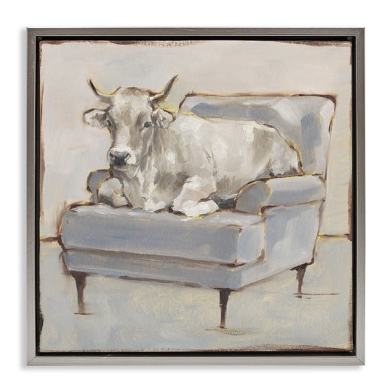 Stupell Industries Rustic Lodge White Cattle on Couch Gray Floating Frame Canvas Art, 18 x 18, by Ethan Harper