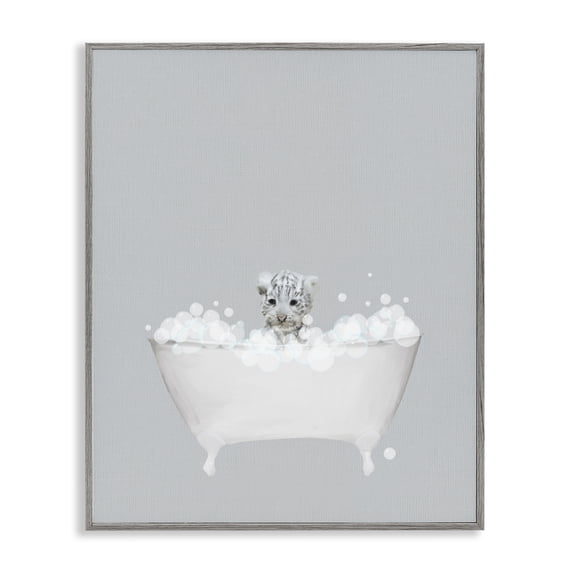 Stupell Industries Rustic Lodge White Tiger Blue Bath Cute Gray Framed Giclee Art, 11 x 14, by Leah Straatsma