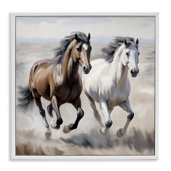 Stupell Industries Rustic Lodge Wild Run Horse Pair White Framed Giclee Art, 24 x 24, by Kim Allen