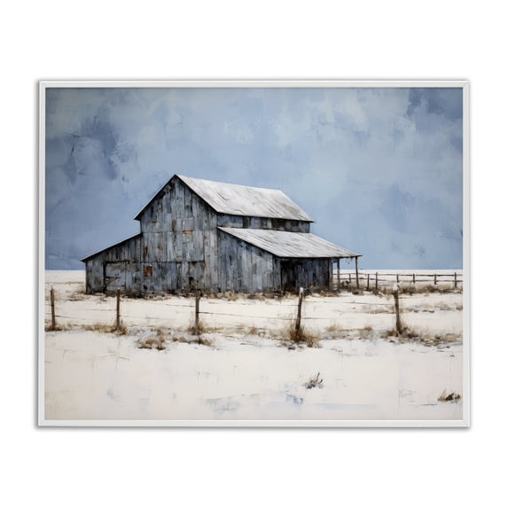 Stupell Industries Rustic Lodge Winter Barn Landscape White Framed Giclee Art, 30 x 24, by Ray Powers
