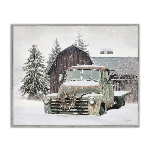 Stupell Industries Rustic Lodge Winter Rural Vintage Truck & Barn Gray Framed Giclee Art, 30 x 24, by Lori Deiter