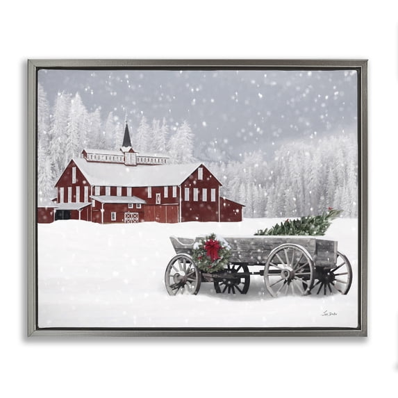 Stupell Industries Rustic Lodge Winter Wagon Scene Gray Floating Frame Canvas Art, 21 x 17, by Lori Deiter