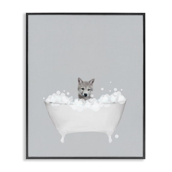 Stupell Industries Rustic Lodge Wolf Blue Bath Cute Black Framed Giclee Art, 16 x 20, by Leah Straatsma