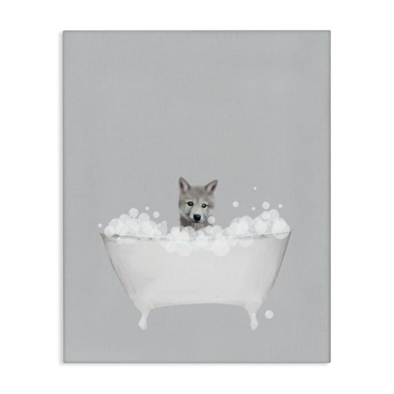 Stupell Industries Rustic Lodge Wolf Blue Bath Cute Canvas Art, 16 x 20, by Leah Straatsma