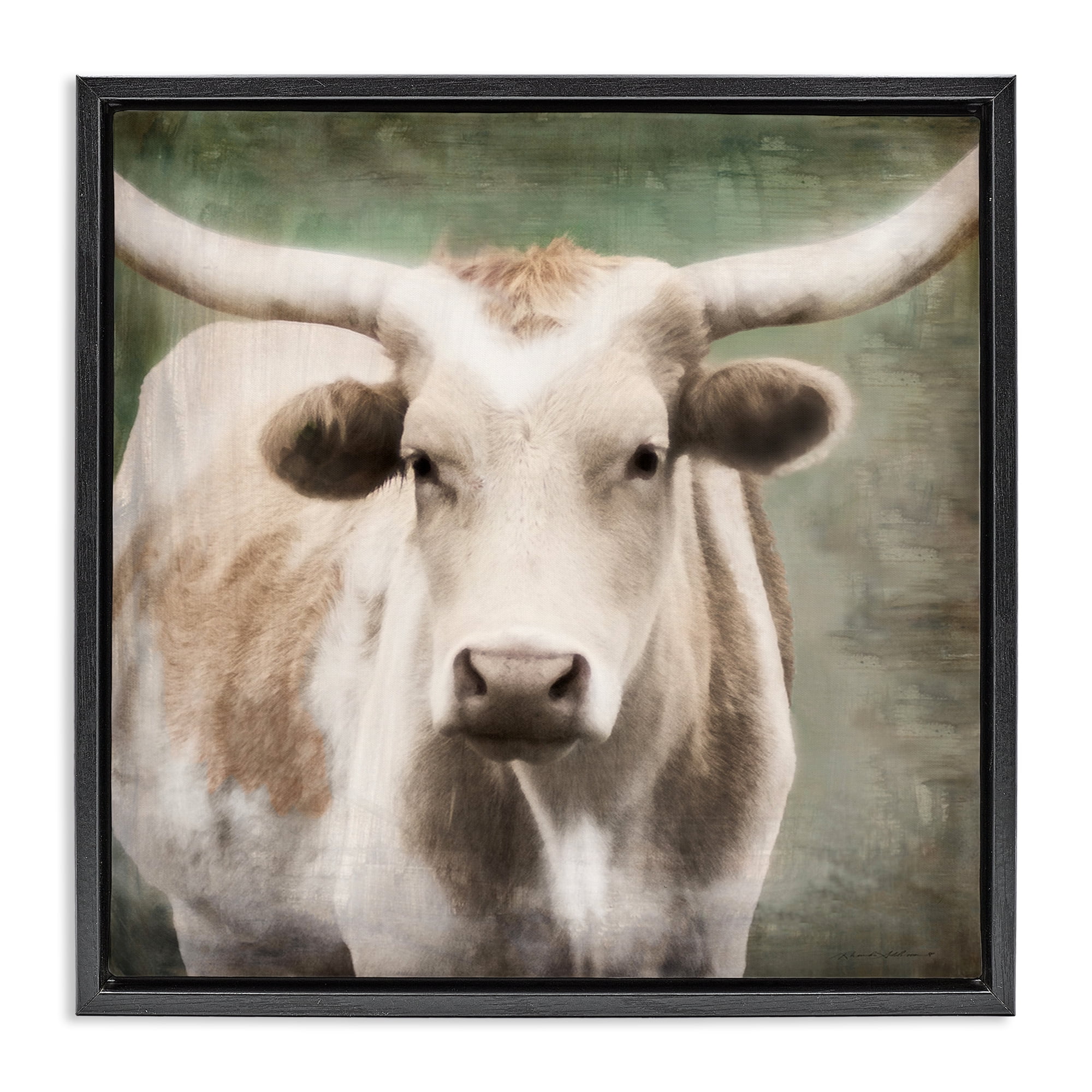 Stupell Industries Rustic Longhorn Cattle Animals & Insects Painting Black Floater Framed Canvas Art Print Wall Art, 25 x 25