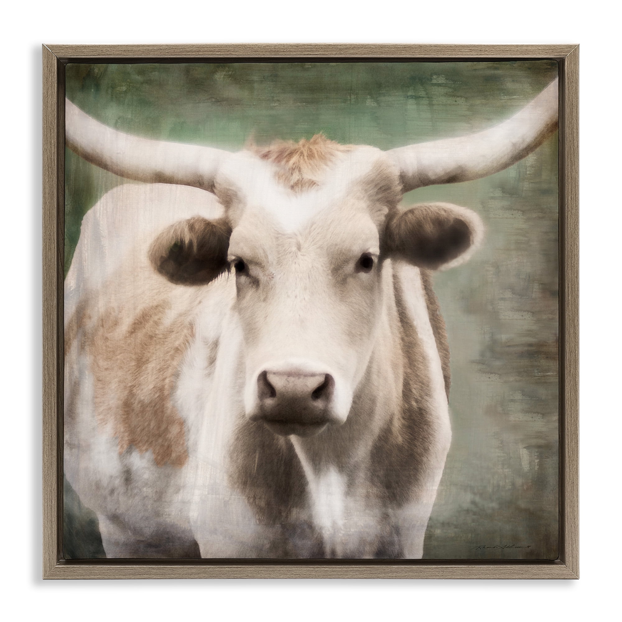 Stupell Industries Rustic Longhorn Cattle Animals & Insects Painting Brown Floater Framed Canvas Art Print Wall Art, 25 x 25
