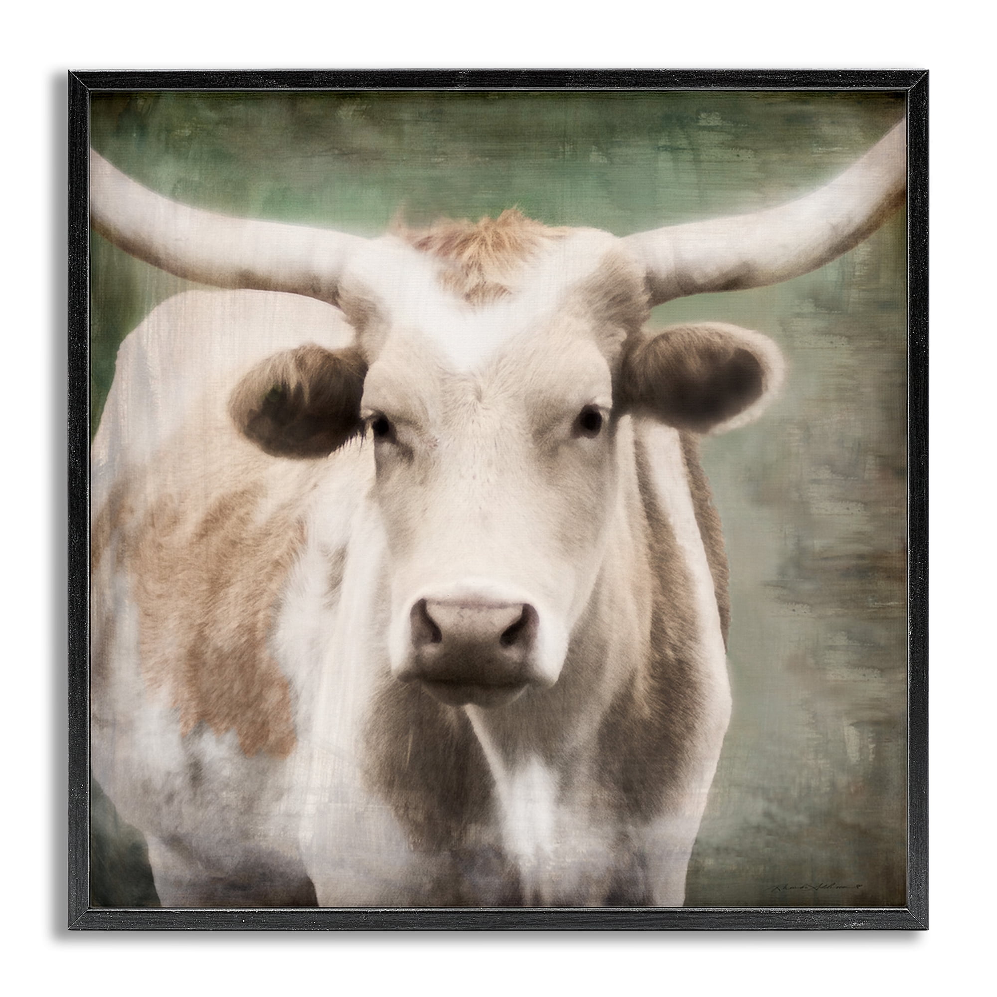 Stupell Industries Rustic Longhorn Cattle Animals & Insects Painting Gray Framed Art Print Wall Art, 12 x 12