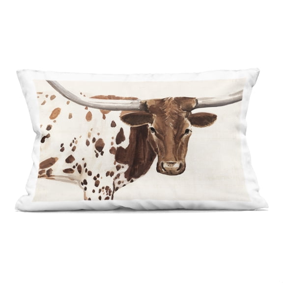 Stupell Industries - Rustic Longhorn Cow Throw Pillow 14" x 20" by Annie Warren