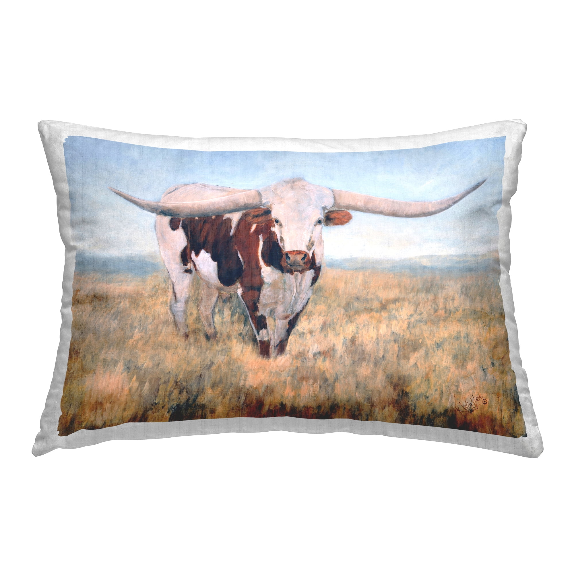 Stupell Industries Rustic Longhorn Portrait Decorative Printed Throw Pillow Design by Kathy Winkler .