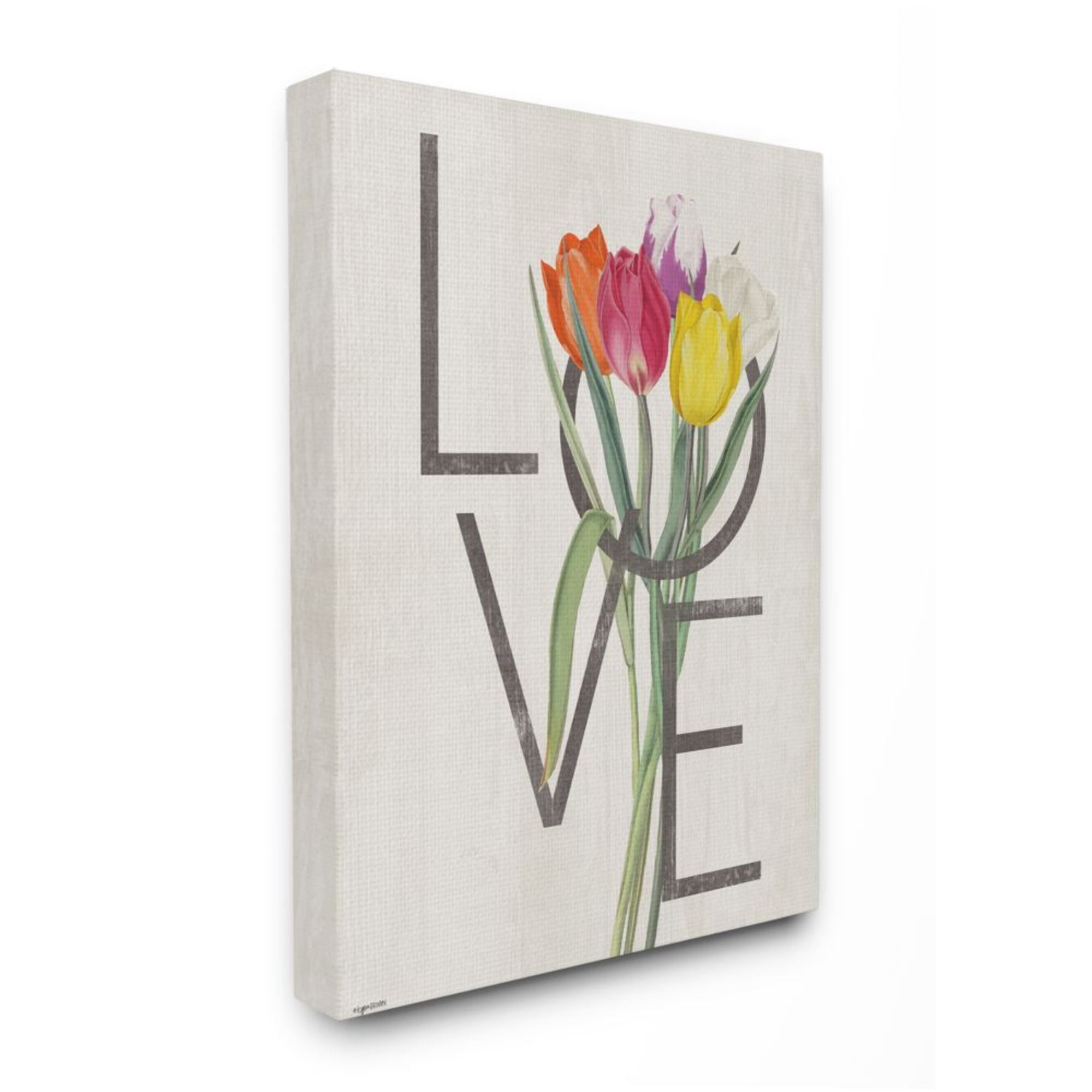 Stupell Industries Rustic Love Text Colorful Farm Tulip Florals Design by Kyra Brown, 16" x 20"