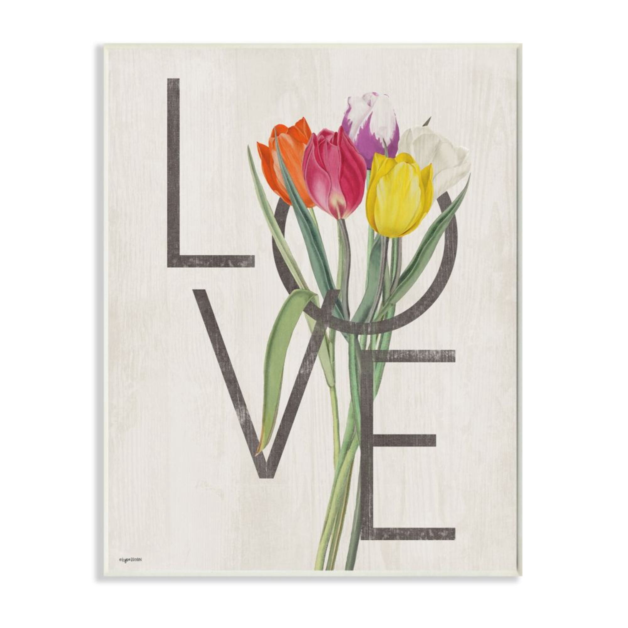 Stupell Industries Rustic Love Text Colorful Farm Tulip Florals Design by Kyra Brown