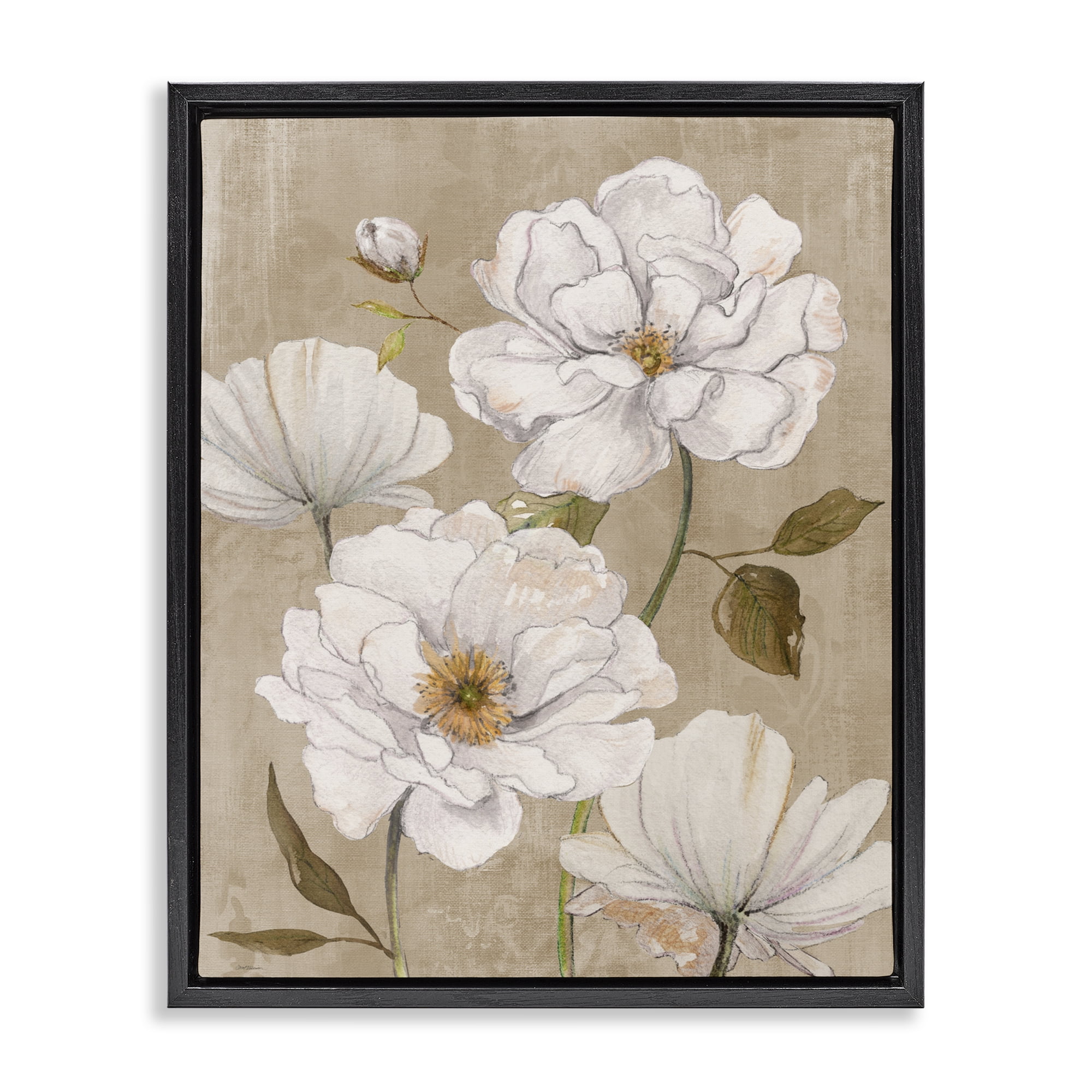 Stupell Industries Rustic Magnolia Blooms Black Framed Floater Canvas Wall Art, design by Carol Robinson