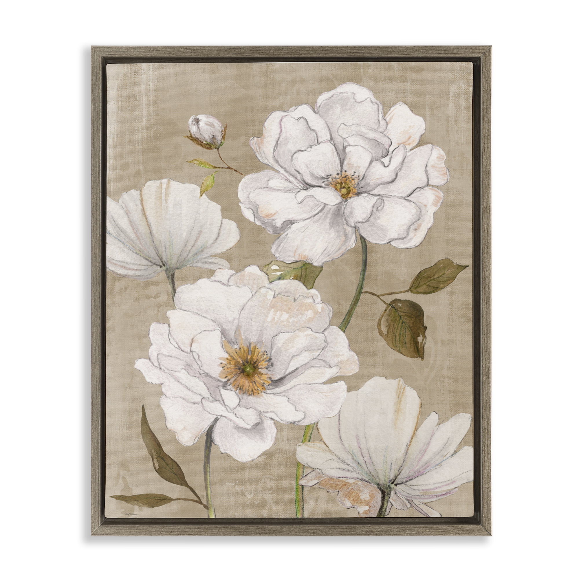 Stupell Industries Rustic Magnolia Blooms Brown Framed Floater Canvas Wall Art, design by Carol Robinson