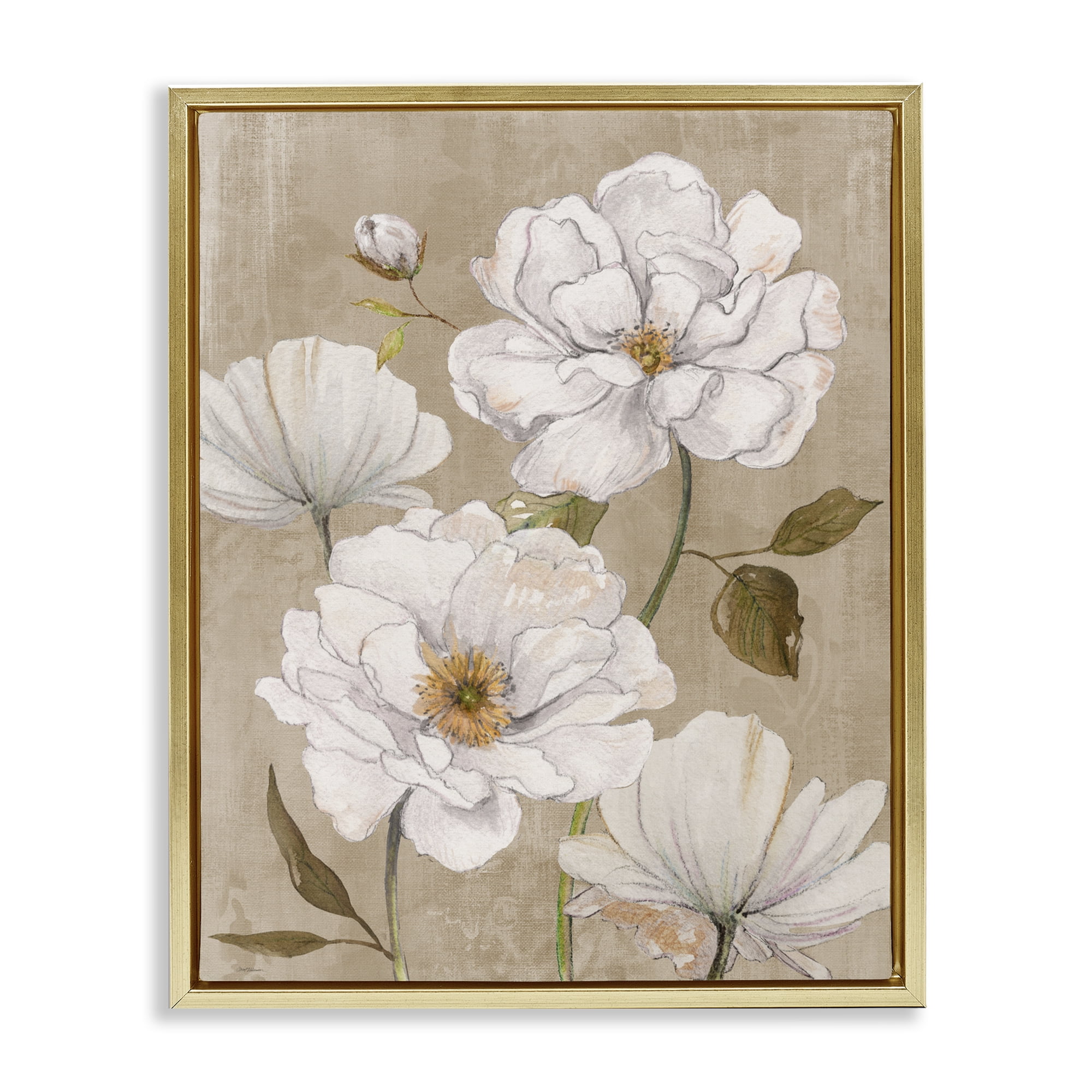 Stupell Industries Rustic Magnolia Blooms Gold Framed Floater Canvas Wall Art, design by Carol Robinson